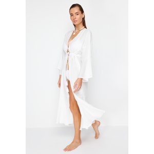 Trendyol Ecru Maxi Tkaný Skládaný Kimono & Kaftan