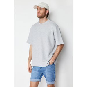 Trendyol Basic Gray Oversize/Wide Cut Short Sleeve Textured Soild Fabric T-Shirt
