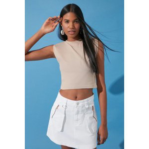 Trendyol Mink Padded Fitted Crew Neck Crop Stretchy Knitted Blouse