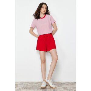 Trendyol Red Relaxed Fit Regular Waist Wrap/Textured Knitted Shorts