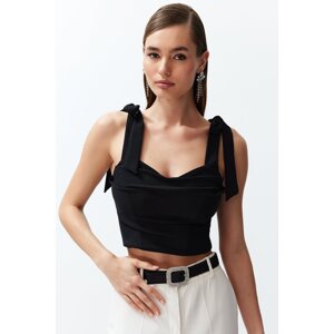 Trendyol Black Tie Detailed Crop Woven Bustier