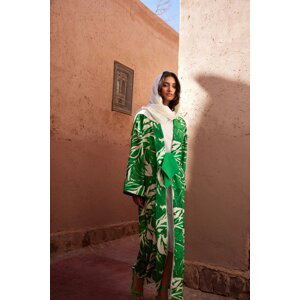 Trendyol zelené tropické vzorované dlouhé tkané kimono a kaftan