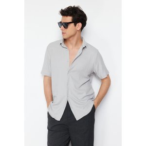 Trendyol Gray Regular Fit Short Sleeve Summer Textured Knitted Shirt
