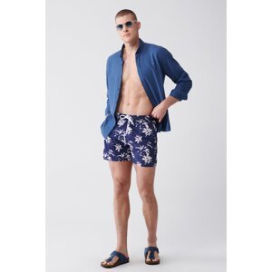 Avva White-dark blue Fast Dry Printed Standard Size Comfort Fit Swimsuit Swim Shorts