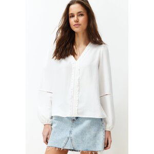 Trendyol Ecru Collar Ruffle And Lace Detail Woven Blouse