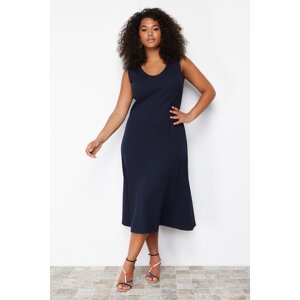 Trendyol Curve Navy Blue Ribbed A-line Midi Knitted Dress