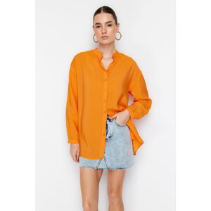 Trendyol Orange Stand Collar Oversize Wide Fit Woven Shirt