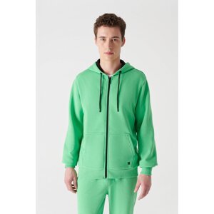 Avva Neon Green Unisex Sweatshirt Hooded Fleece 3 Thread Zipper Regular Fit
