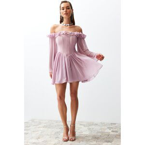 Trendyol Dusty Rose A-Line Lined Flounce Chiffon Elegant Evening Dress