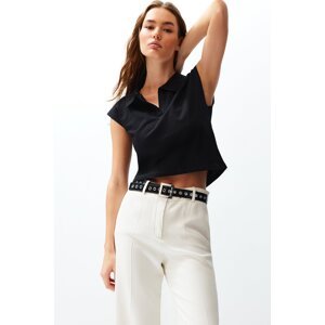 Trendyol Black 100% Cotton Polo Neck Regular/Regular Fit Knitted T-Shirt