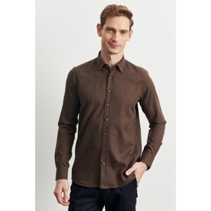 ALTINYILDIZ CLASSICS Men's Brown Slim Fit Slim Fit Buttoned Collar Flannel Shirt
