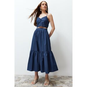 Trendyol Indigo Flared Cotton Maxi Length Woven Skirt