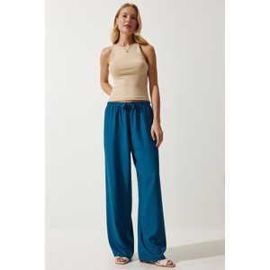 Happiness İstanbul Women's Turquoise Summer Viscose Palazzo Trousers