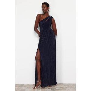 Trendyol Navy Blue A-Cut Knitted Lined Long Evening Dress