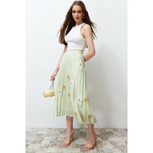 Trendyol vícebarevná květinová vzorovaná plisovaná saténová tkanina maxi délky tkaná sukně