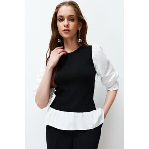 Trendyol Black Color Contrast Knitted Fabric Detailed Woven Blouse