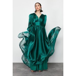 Trendyol Smaragdově Zelené Tylové Dlouhé Elegantní Večerní Šaty