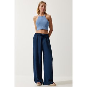 Happiness İstanbul Women's Navy Blue Summer Viscose Palazzo Trousers