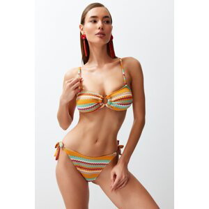 Trendyol Geometric Patterned Strapless Textured Regular Bikini Set with Accessories