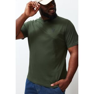 Trendyol Plus Size Khaki Regular/Normální střih Tištěné 100% Bavlněné tričko