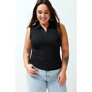 Trendyol Curve Black Fitted Polo Neck Flexible Knitted Blouse