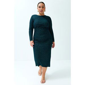 Trendyol Curve Emerald Green Midi Silvery Knitted Dress