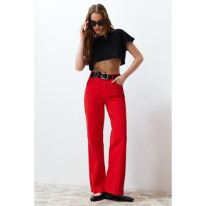 Trendyol červené džíny s vysokým pasem a širokými nohavicemi