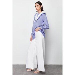 Trendyol Lilac Frilly Baby Collar Detail Cotton Woven Shirt