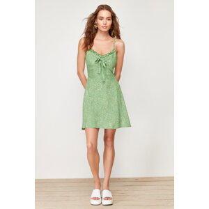 Trendyol tmavě zelené mini šaty s květinovým vzorem a zavazováním na detailu