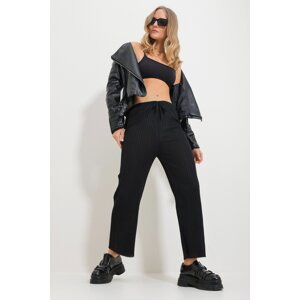 Trend Alaçatı Stili Dámské černé široké kalhoty s elastickým pasem
