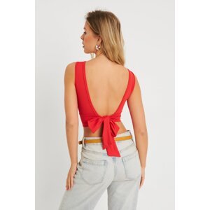 Cool & Sexy Women's Tie Back Crop Blouse Red