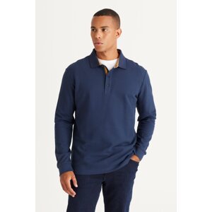 ALTINYILDIZ CLASSICS Men's Navy Blue Slim Fit Slim Fit Polo Neck 100% Cotton Honeycomb T-Shirt