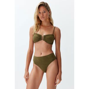 Trendyol Glittery High Waist High Leg Brazilian Bikini Set with Khaki Strapless Accessories