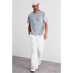 Trendyol Pale Blue Relaxed/Comfortable Fit Weathered/Faded Effect 100% Cotton T-Shirt with Pockets