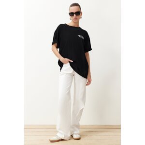 Trendyol Black 100% Cotton Oversize/Wide Cut Front and Back Brooklyn City Printed Knitted T-Shirt