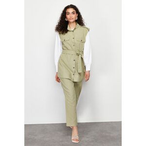 Trendyol Khaki Safari Model Woven Gabardine Vest Trousers Bottom Top Suit