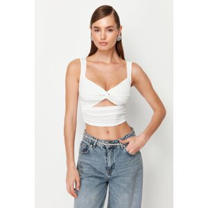 Trendyol White Crop Knitted Window/Cut Out Detailed Blouse