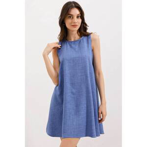 Bigdart 2444 Detailní Mini Lněné Šaty - Modré