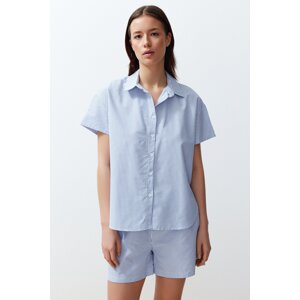 Trendyol Blue Cotton Striped Woven Pajama Set