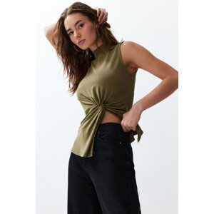 Trendyol Green Modal High Collar Knitted Blouse with Gathering and Slit Detail