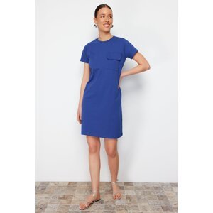 Trendyol Saxe 100% Cotton Pocket Detailed Crew Neck Short Sleeve Knitted T-shirt Dress