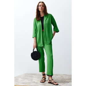 Trendyol Zelený Tkaný Kimono Kalhotový Dvoudílný Set