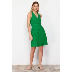 Trendyol Green A-Line Halter Neck Midi Woven Dress with Gipe Detail on the Back