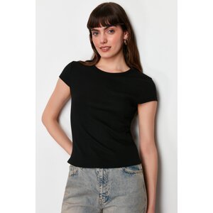 Trendyol Black Crew Neck Fitted Moon Sleeve Ribbed Flexible Knitted T-Shirt