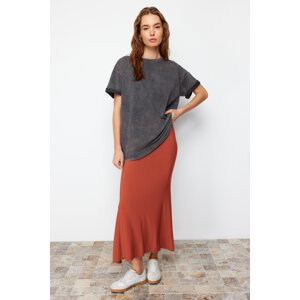 Trendyol Cinnamon Fitted Fish Form Flexible Maxi Skirt
