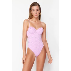 Trendyol Pink V-Neck Tie-Up Premium Fabric Regular Swimsuit