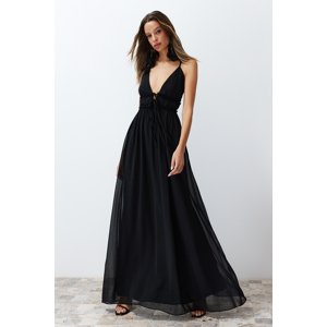 Trendyol Black A-Line Chiffon Long Woven Evening Dress