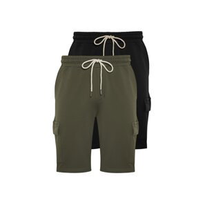 Trendyol Basic Black-Khaki 2 Pack Regular Cut Cargo Pocket Drawstring Elastic Waist Shorts