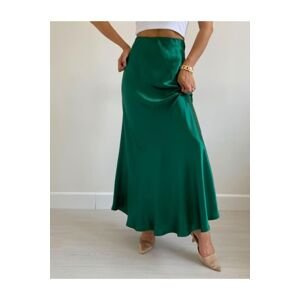Laluvia Emerald Satin Skirt with Hidden Side Zipper and Elastic Waist