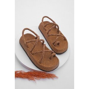 Dámské sandály Marjin s korkovou podrážkou, vzorovaným bavlněným lanem a překříženými pásky, model Hista Taba